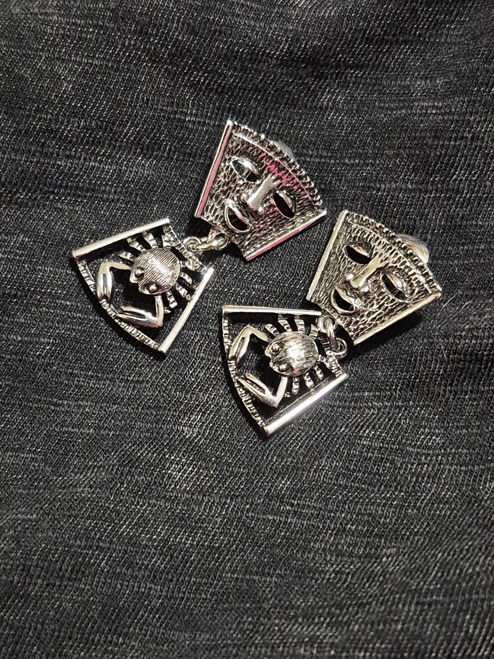 SARAH COVENTRY Silver tone Zodiac Cancer and Mask Earrings